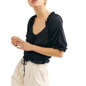 Free People Puff Sleeve Peasant Crop Top Sz S